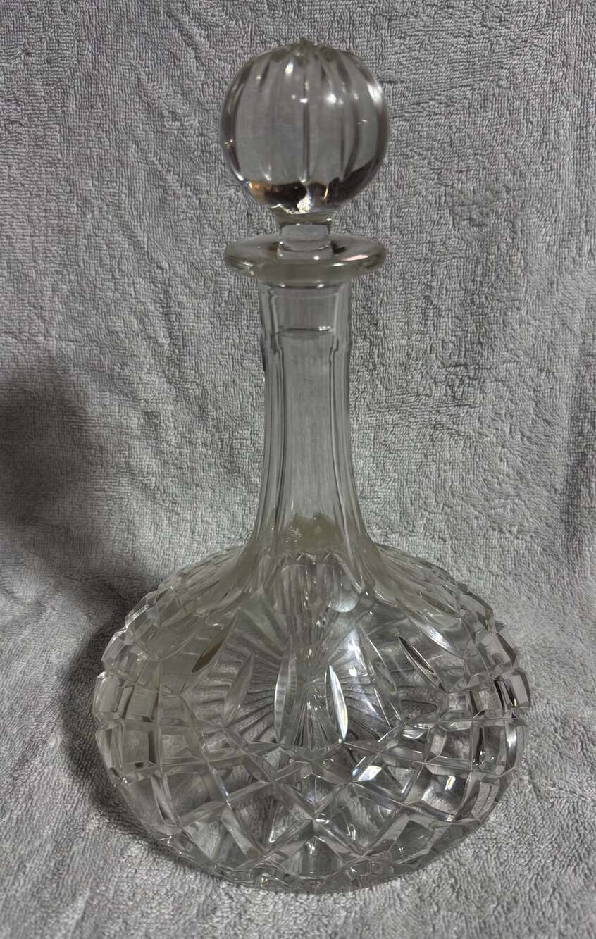 Vintage Cut Crystal Ships Decanter with Stopper